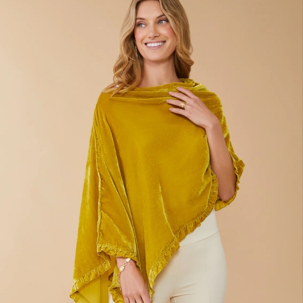 NWT Spartina 449 Mustard Yellow Velvet Topper Wrap Scarf